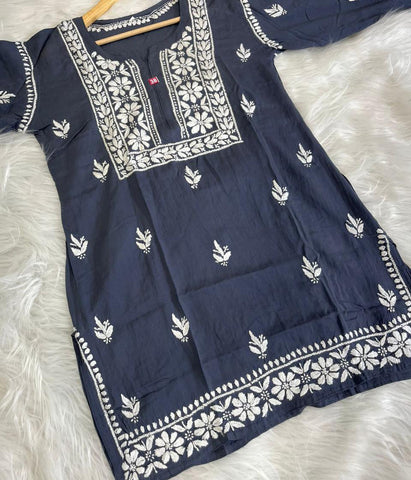 KHUSHI Grey Modal Chikankari Short Top