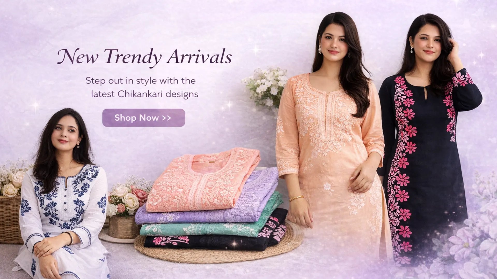 Handcrafted Chikankari kurtis in pastel colors showcasing traditional Lucknow embroidery, custom colors also available at taana baana chikankari