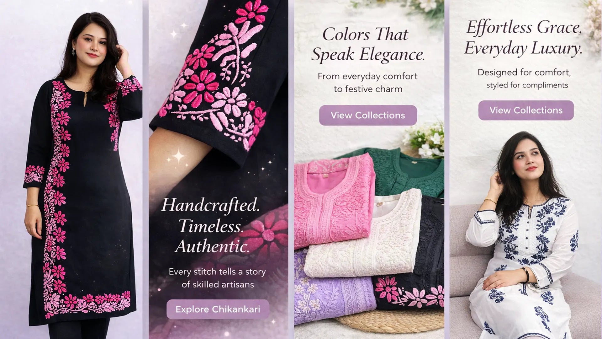 Luxury Lucknowi Chikankari kurtis for women featuring hand embroidery and timeless ethnic elegance by taana baana chikankari