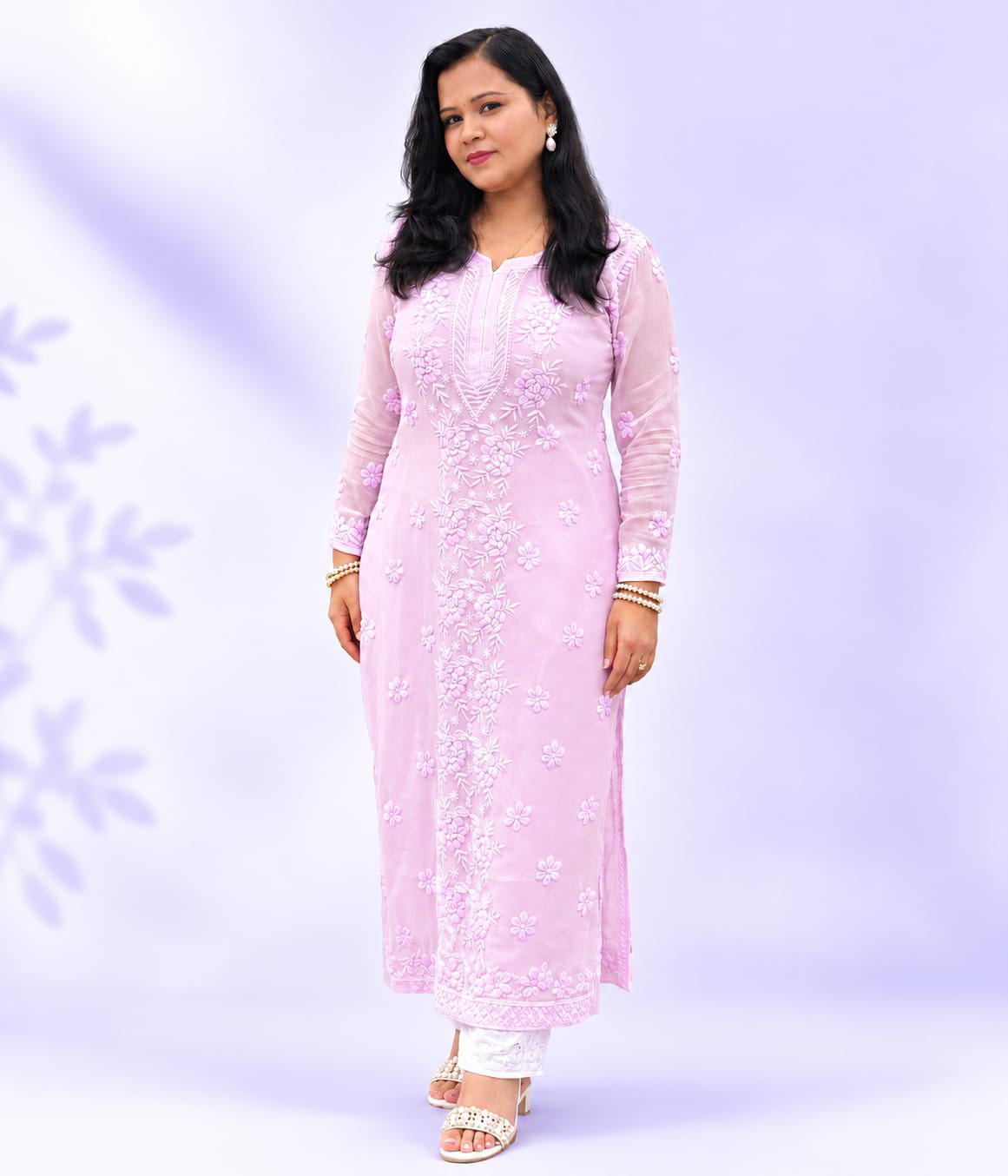 NITYA Pink Pure Viscose 3D Embossed Ombre Chikankari Kurti