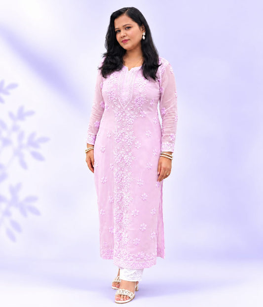 NITYA Pink Pure Viscose 3D Embossed Ombre Chikankari Kurti