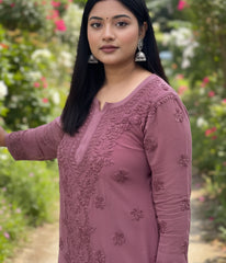 NITYA Mauve Pure Viscose Chikankari3D Emboss Omray Kurti