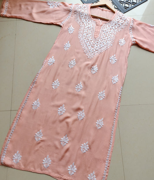 SHIVANI Light Peach Modal Chikankari Kurta  - Taana Baana Chikankari