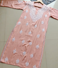 SHIVANI Light Peach Modal Chikankari Kurti - Taana Baana Chikankari