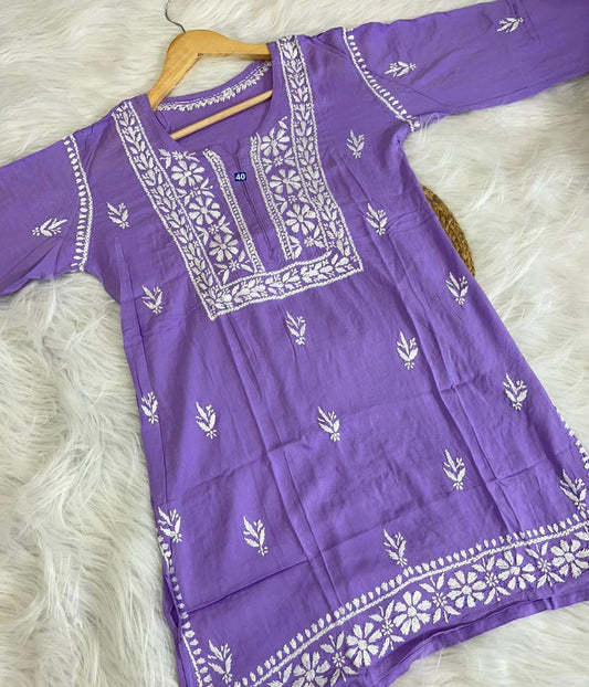 KHUSHI Purple Modal Chikankari Short Top