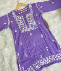 KHUSHI Wine Modal Chikankari Short Top Set