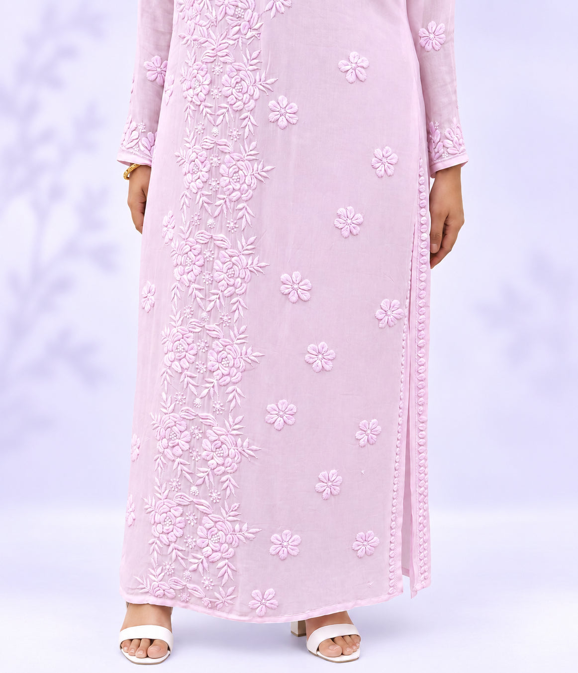 NITYA Pink Pure Viscose 3D Embossed Ombre Chikankari Kurti