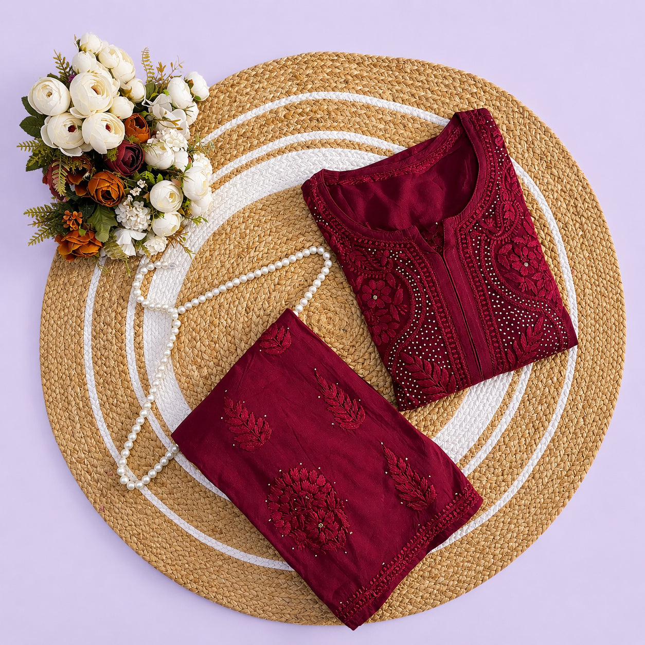 PRIYANKA  Pure Modal Chikankari kaamdani Kurta Palazzo Set