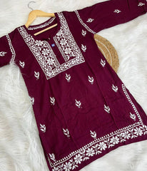 KHUSHI Wine Modal Chikankari Short Top Set