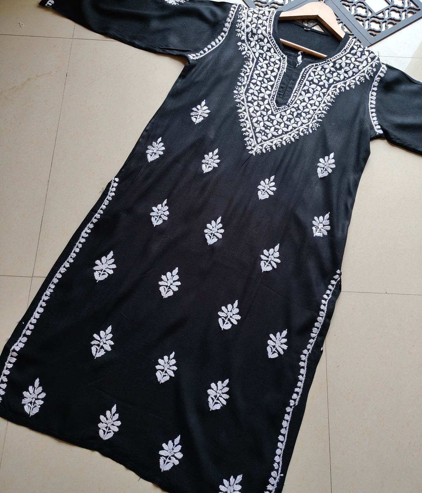 SHIVANI Black Modal Chikankari Kurta -  Elegant Lucknowi Chikankari for Women