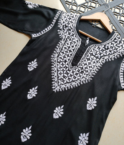 SHIVANI Black Modal Chikankari Kurti Set - Elegant Lucknowi Chikankari for Women