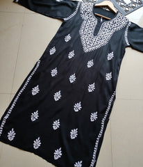 SHIVANI Black Modal Chikankari Kurti Set - Elegant Lucknowi Chikankari for Women