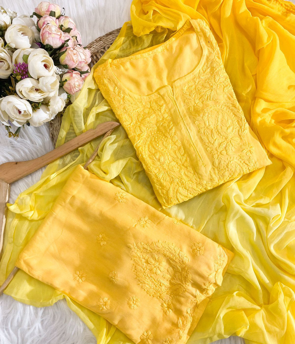 RADHIKA Yellow Modal Chikankari 3 Piece Set
