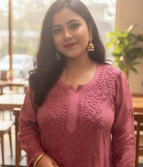 NITYA Mauve Pure Viscose Chikankari3D Emboss Omray Kurti