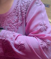 NITYA Mauve Pure Viscose Chikankari3D Emboss Omray Kurti