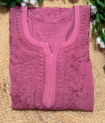 NITYA Mauve Pure Viscose Chikankari3D Emboss Omray Kurti