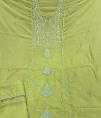 ADITI Green Pure Mulmul Chikankari Kurta Dupatta Set
