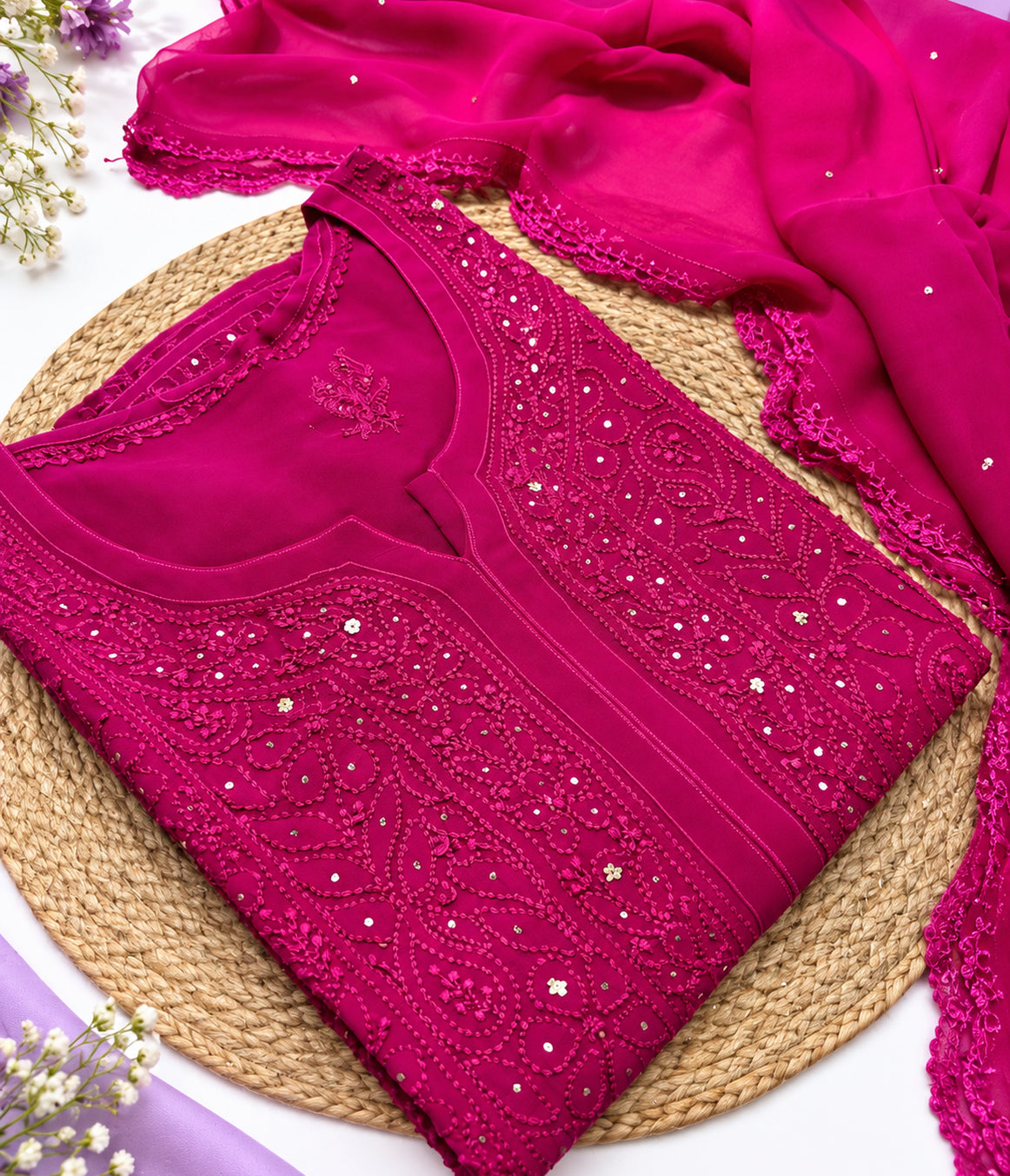 SITARA Pure Viscose Chikankari Resham Kaamdani 4-Piece Set