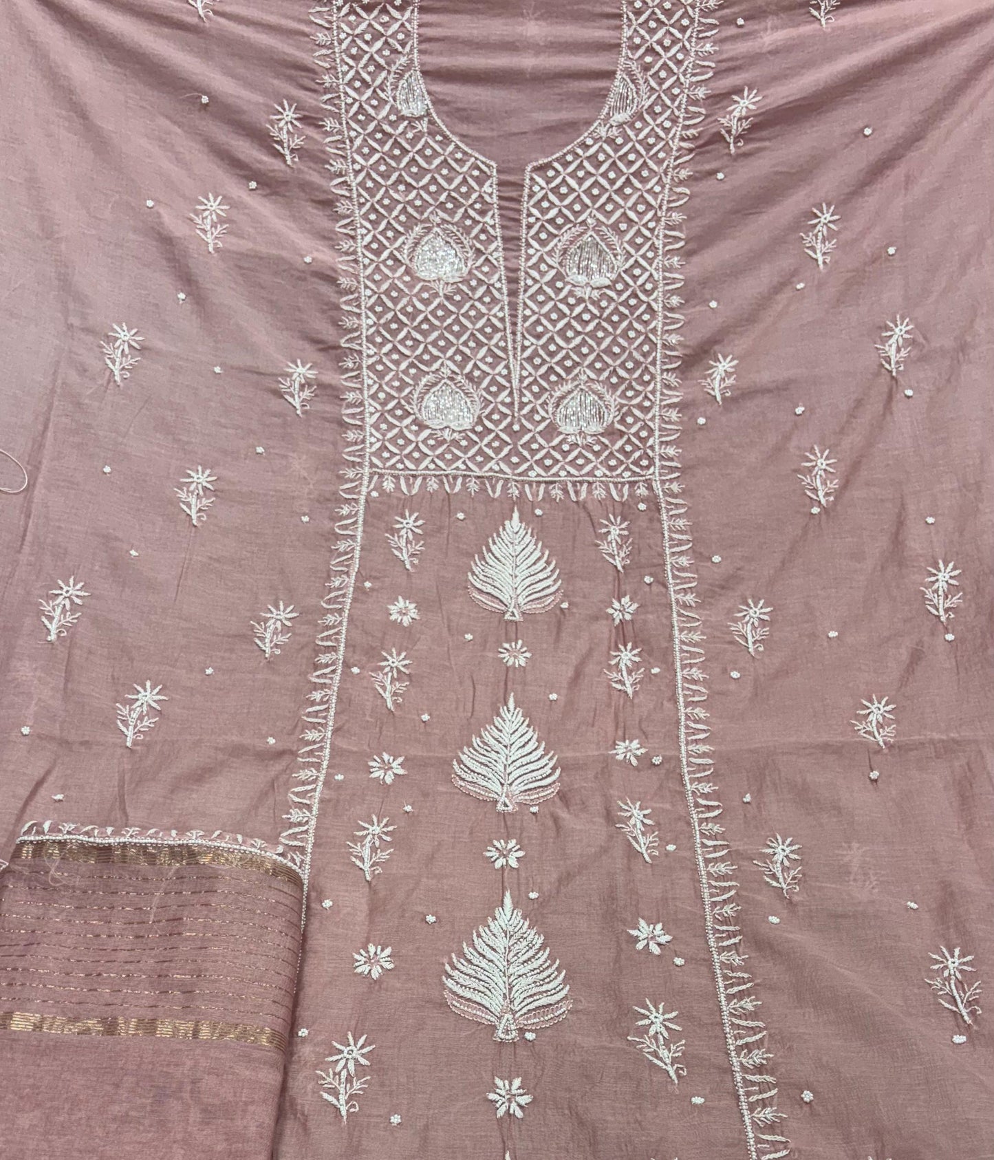 ADITI Peach Pure Mulmul Chikankari Kurta Dupatta Set