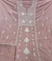 ADITI Peach Pure Mulmul Chikankari Kurta Dupatta Set
