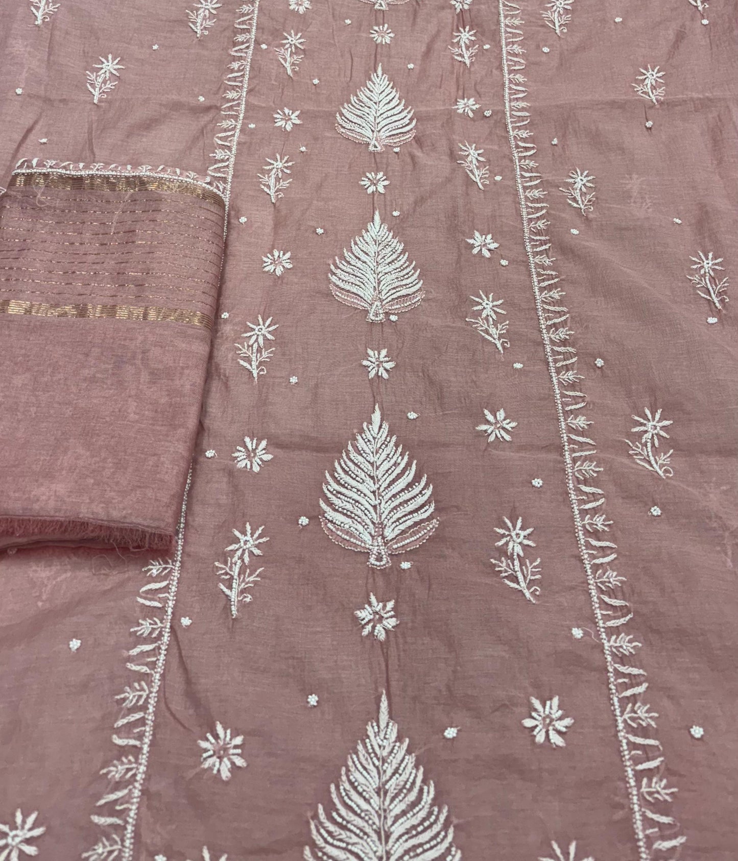 ADITI Peach Pure Mulmul Chikankari Kurta Dupatta Set