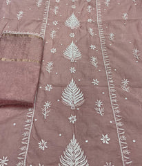 ADITI Peach Pure Mulmul Chikankari Kurta Dupatta Set