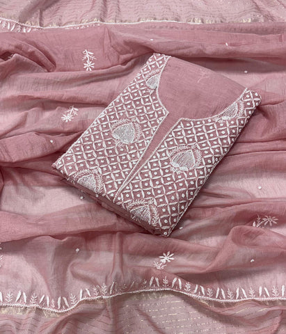 ADITI Peach Pure Mulmul Chikankari Kurta Dupatta Set