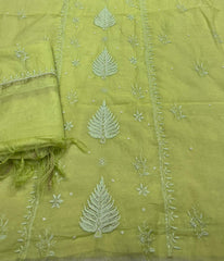 ADITI Green Pure Mulmul Chikankari Kurta Dupatta Set