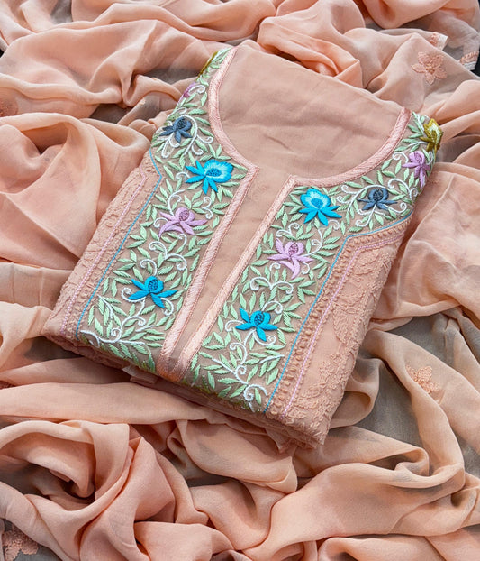 VANMALA Peach Pure Viscose Chikankari Kurta Dupatta Set