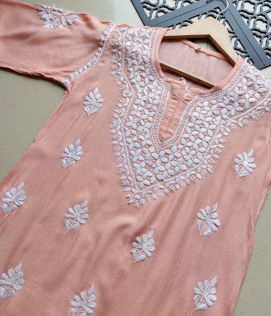 SHIVANI Light Peach Modal Chikankari Kurta  - Taana Baana Chikankari