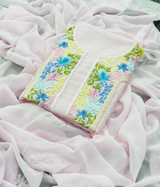 VANMALA Pink Pure Viscose Chikankari Kurta Dupatta Set