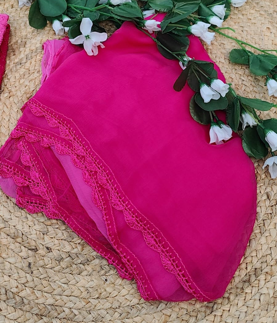 SANDHYA Fuschia Pure Viscose Chikankari Resham  Omray 4pcs Set