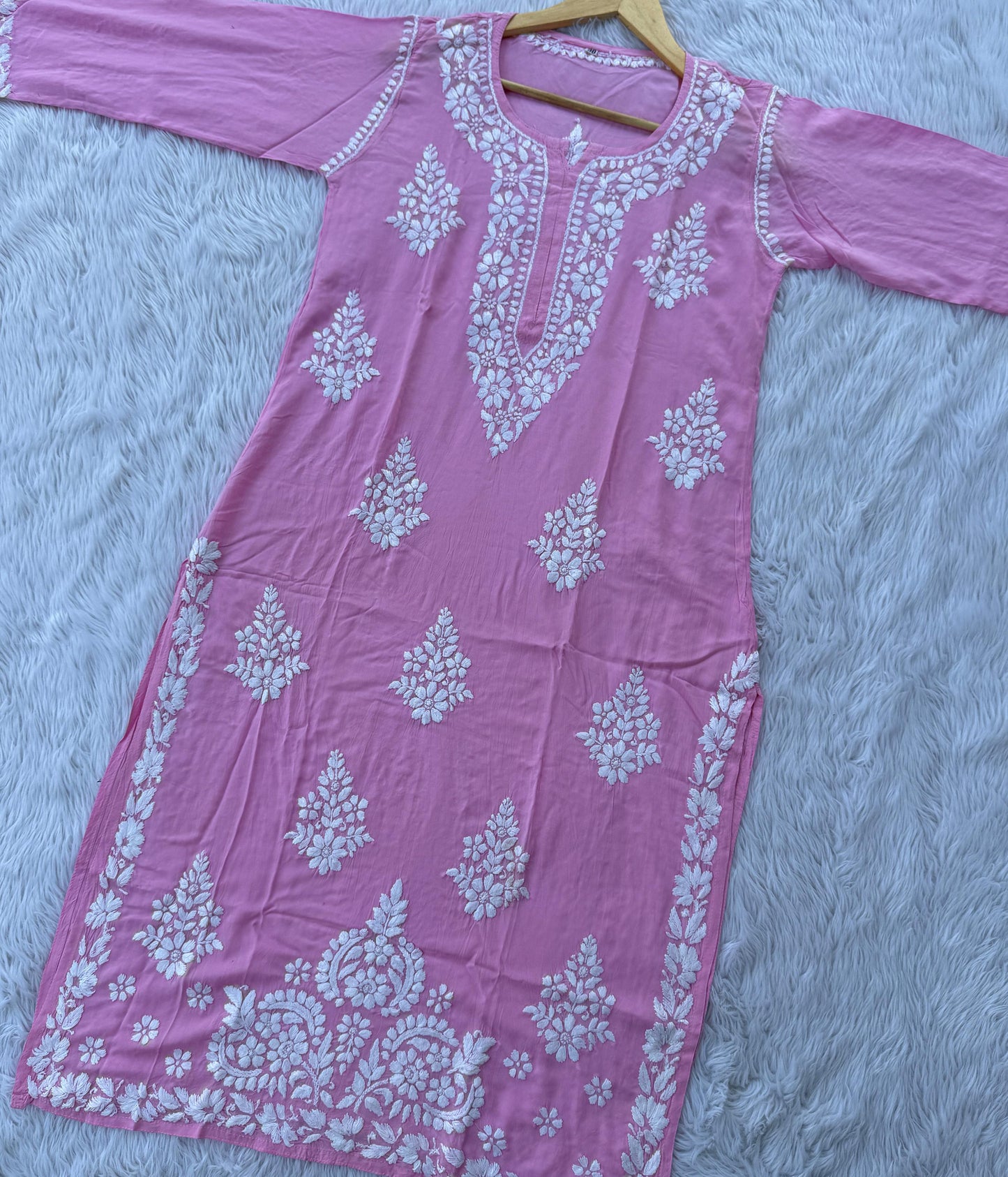 SHUBHI Pink Modal Chikankankari Kurta