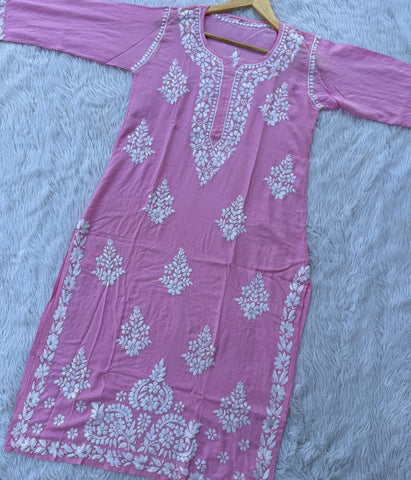 SHUBHI Pink Modal Chikankankari Kurta