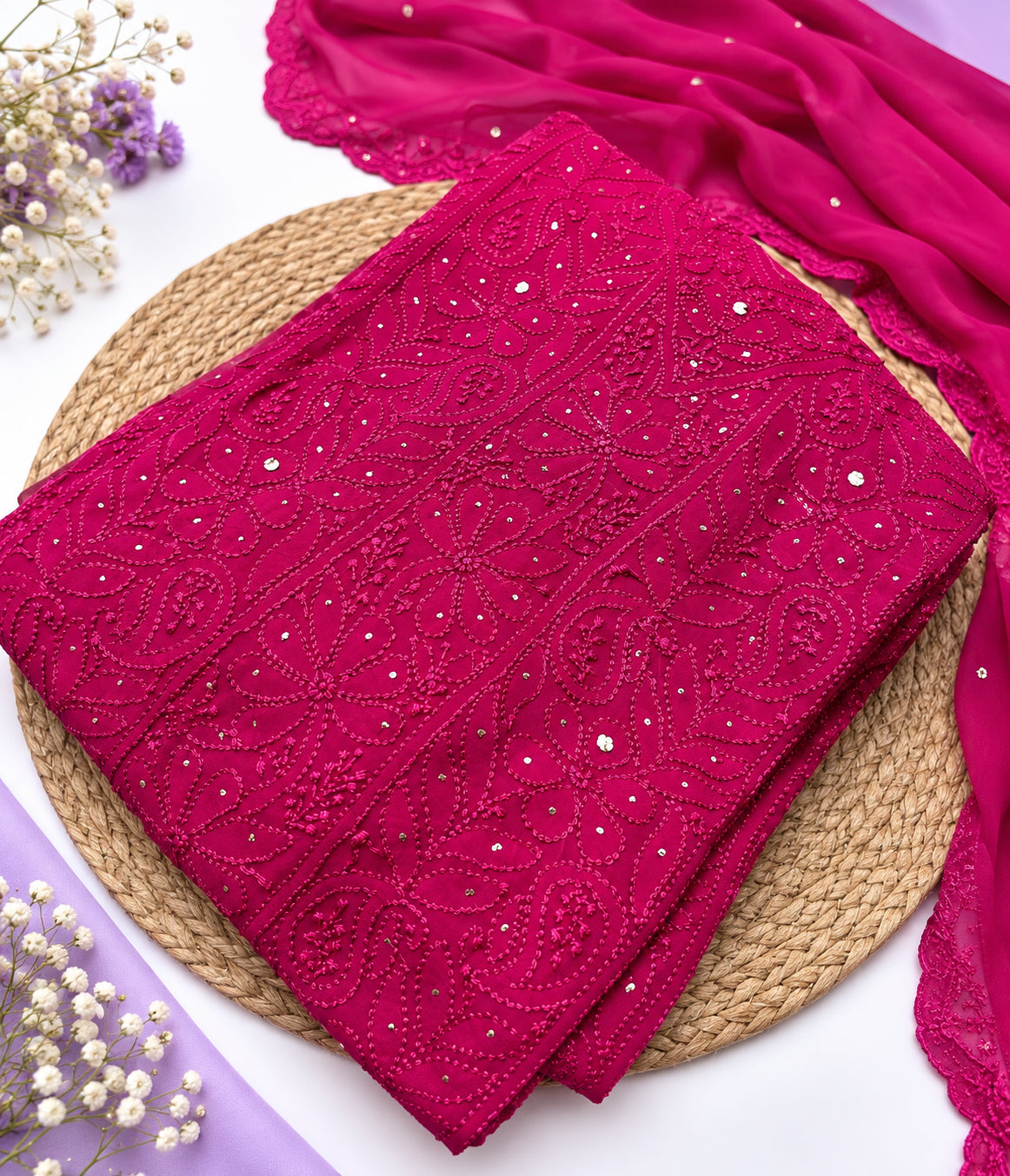 SITARA Pure Viscose Chikankari Resham Kaamdani 4-Piece Set