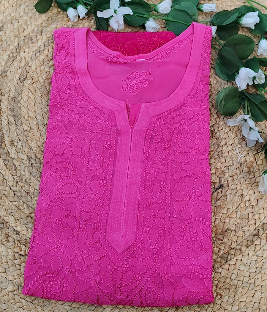 SANDHYA Fuschia Pure Viscose Chikankari Resham  Omray 4pcs Set
