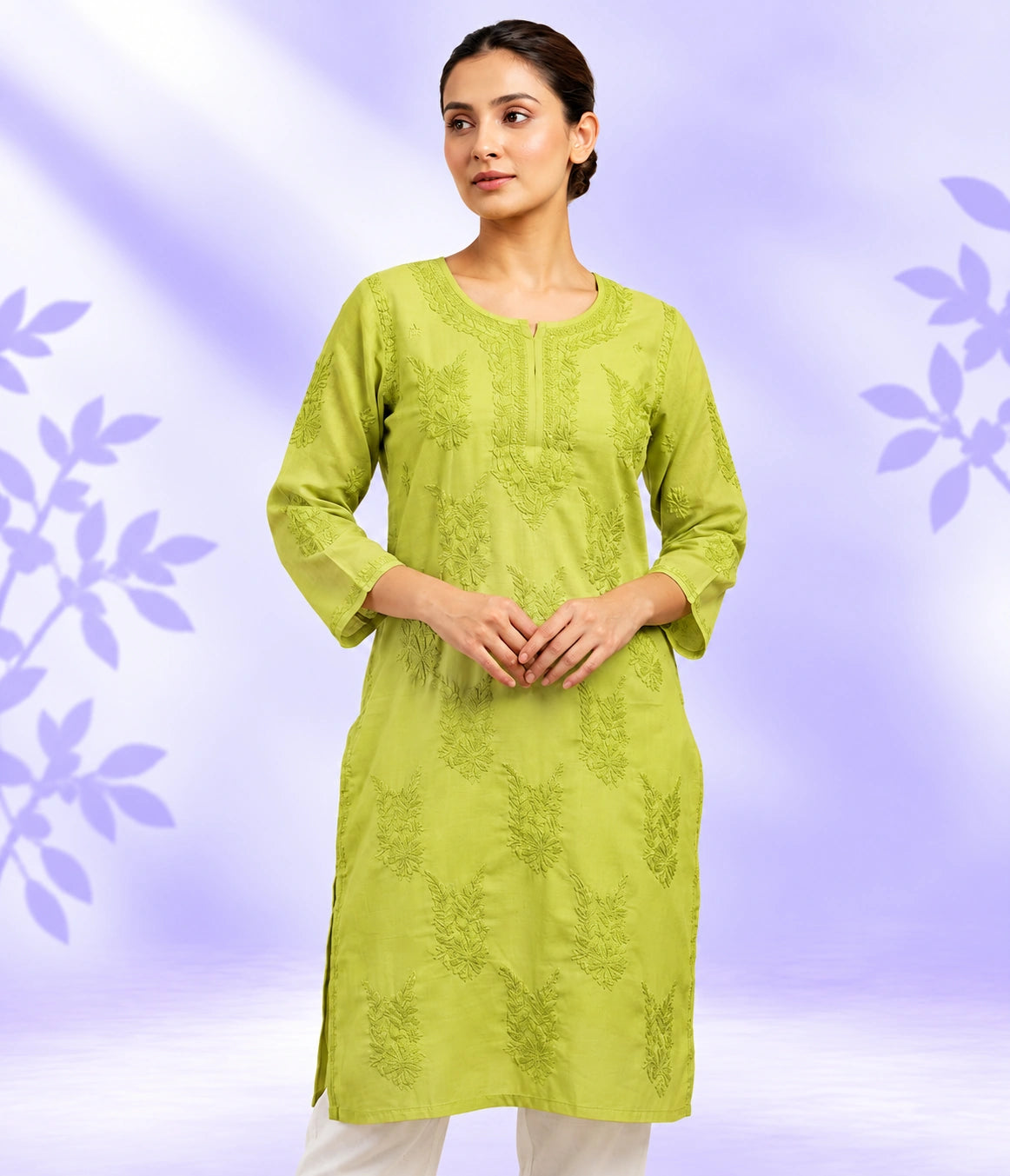 ISHA Pure Chanderi Lucknowi Chikankari Kurta Palazzo Set with Chiffon Dupatta