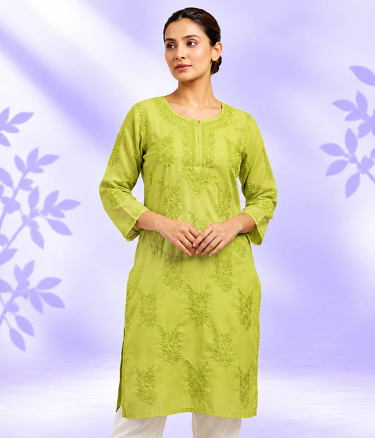 ISHA Pure Chanderi Lucknowi Chikankari Kurta Palazzo Set with Chiffon Dupatta