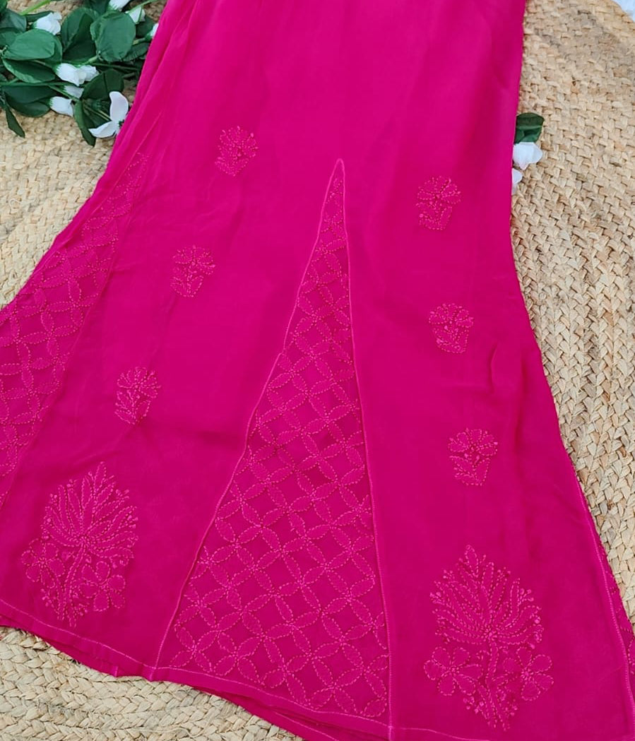 SANDHYA Fuschia Pure Viscose Chikankari Resham  Omray 4pcs Set