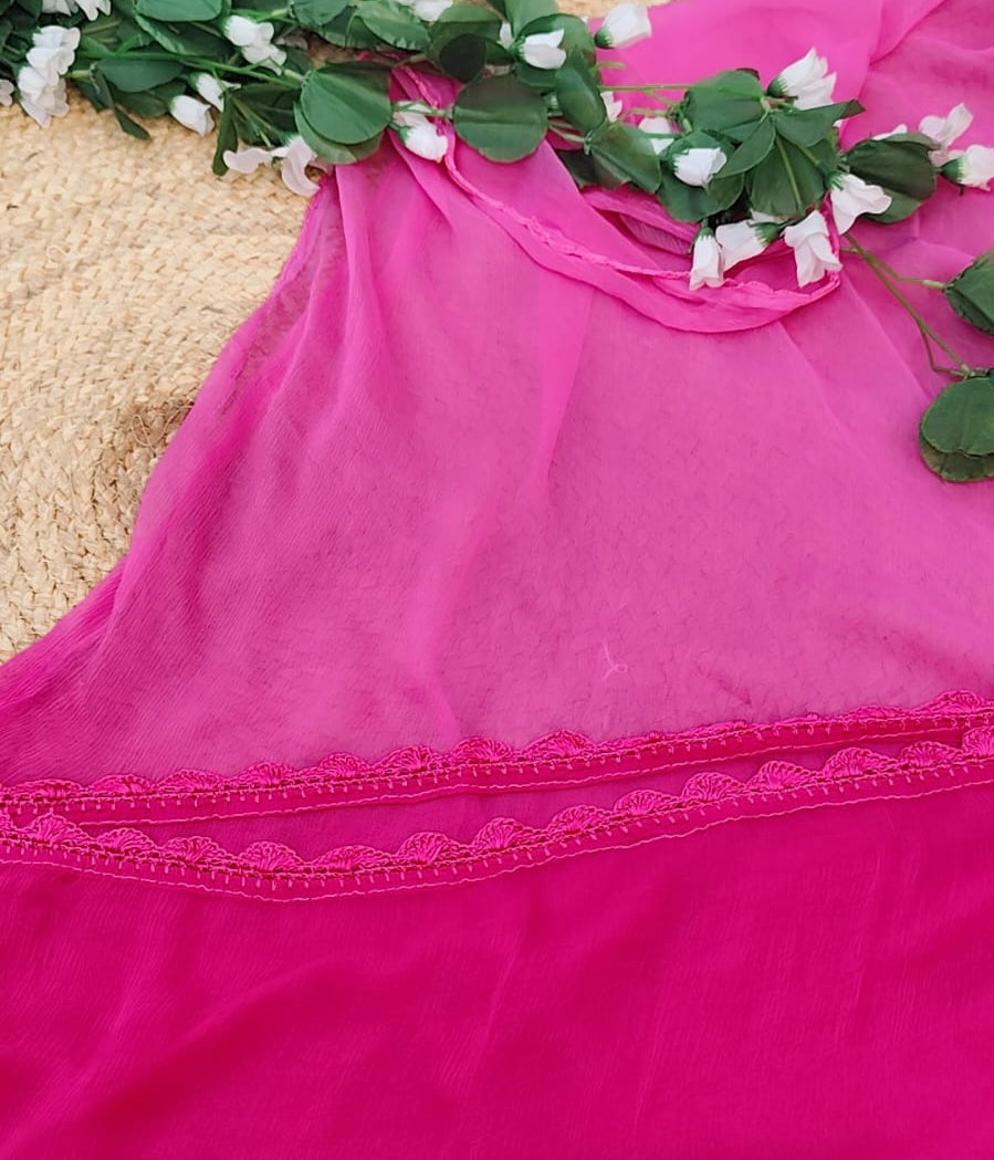 SANDHYA Fuschia Pure Viscose Chikankari Resham  Omray 4pcs Set