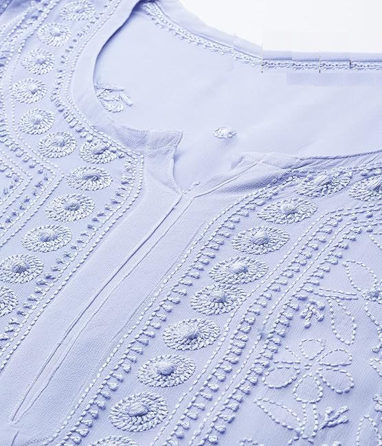 SONAM Powder Blue Pure Viscose Resham Thread Chikankari Kurta