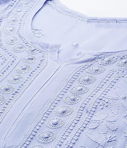 SONAM Powder Blue Pure Viscose Resham Thread Chikankari Kurta