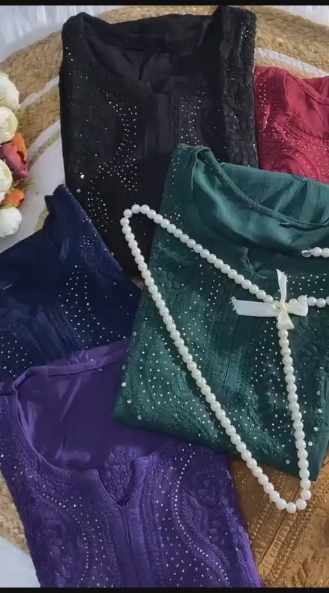 ANAMIKA Brown Modal Silk Mokaish Chikankari Kurta Palazzo Set