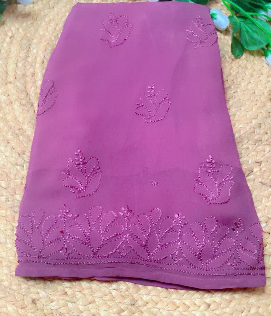 POONAM Wine Pure Viscose Chikankari Resham 4pcs Set