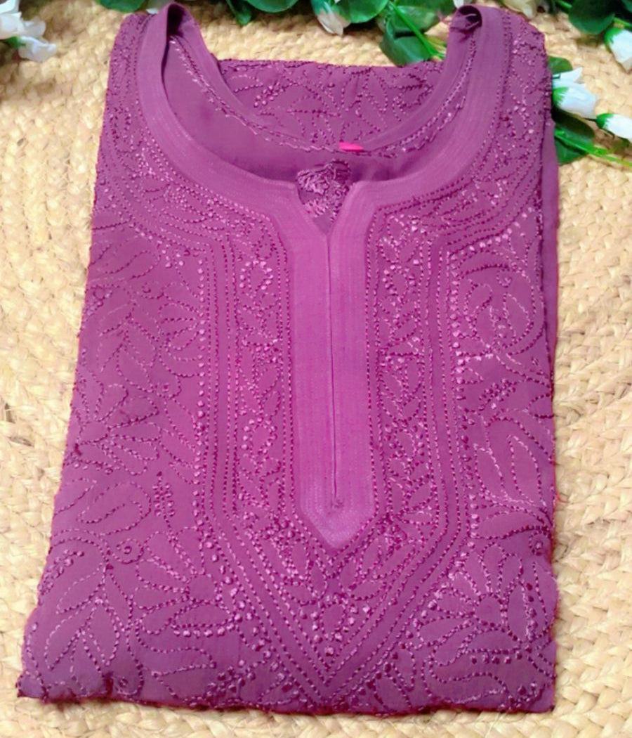 POONAM Wine Pure Viscose Chikankari Resham 4pcs Set