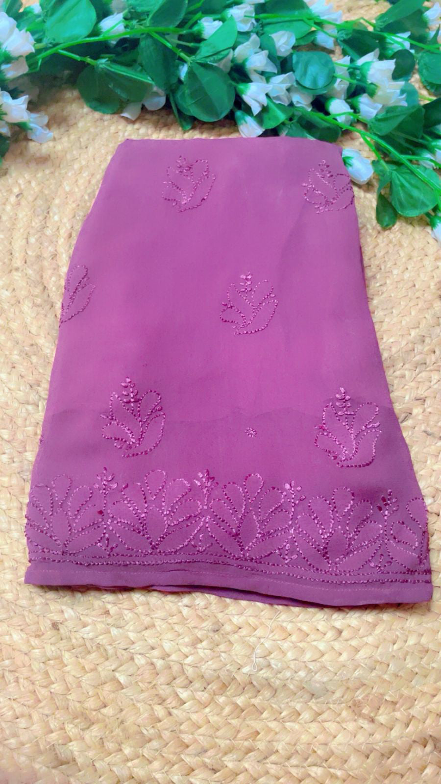 POONAM Wine Pure Viscose Chikankari Resham 4pcs Set