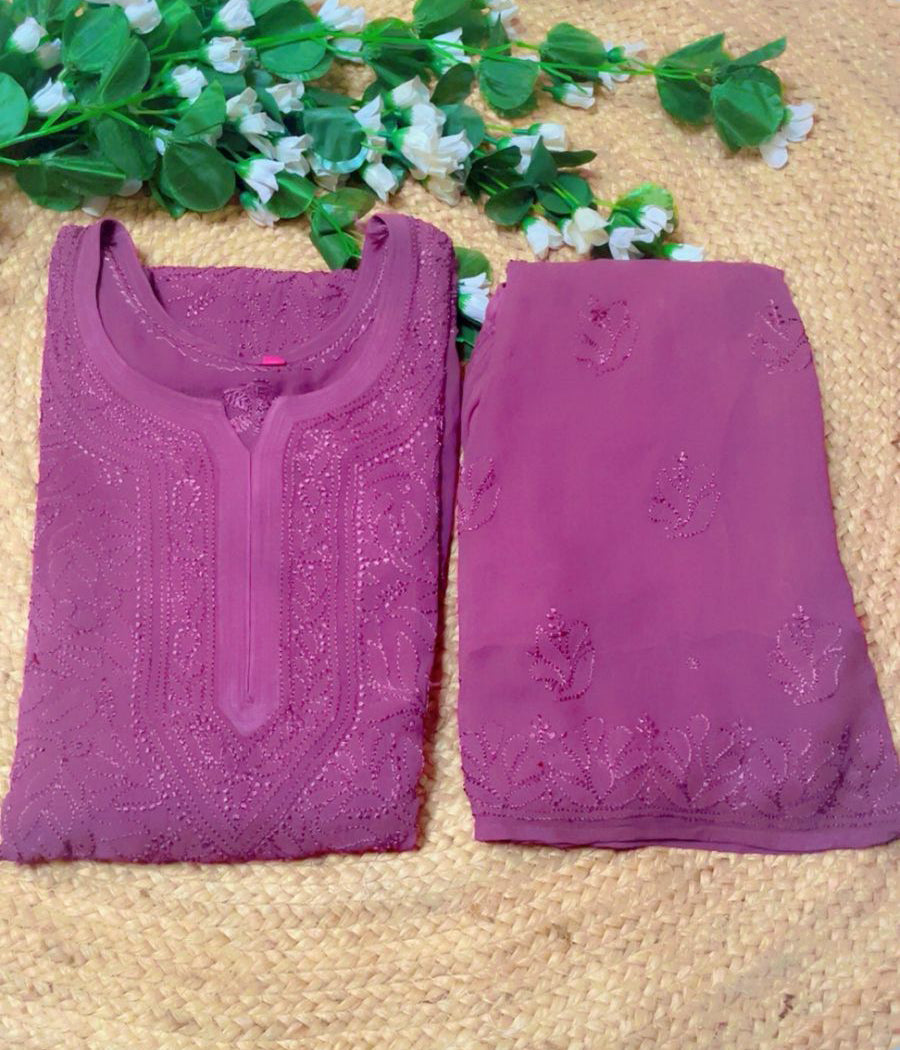 POONAM Wine Pure Viscose Chikankari Resham 4pcs Set