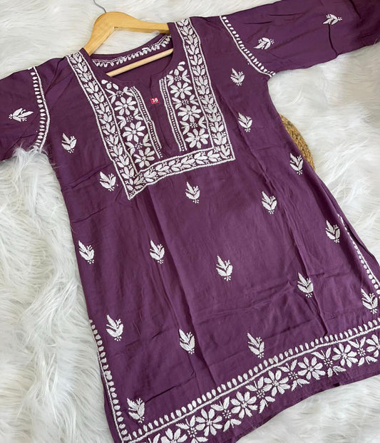 KHUSHI Wine Modal Chikankari Short Top Set