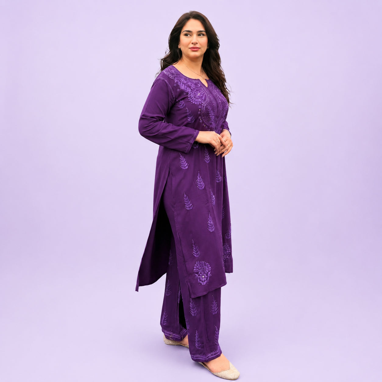 PRIYANKA  Pure Modal Chikankari kaamdani Kurta Palazzo Set