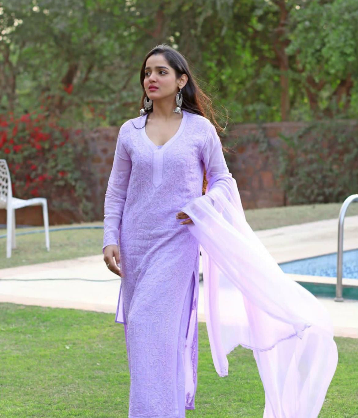 SARIKA Purple Pure Viscose Resham Thread Chikankari Kurti